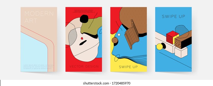 Vector graphic geometric elements and shapes for modern art. Covers for placard, poster, magazine, brochure, flyer or banner design.