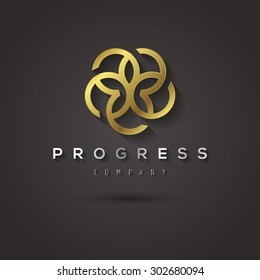 Vector graphic geometric golden flower star symbol with sample text for your company