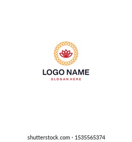 Vector graphic geometric lotus flower symbol with sample text for your company

