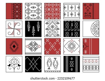 Vector graphic geometric red and black pixel pattern with Ukrainian folk motifs. Great ethnic element for your design. Ukrainian embroidery fragment, scheme. Ornamental decorative texture.