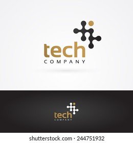 Vector graphic geometric tech symbol in gold and grey