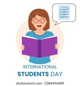 Vector graphic of girl read book and think about exam results good for international students day