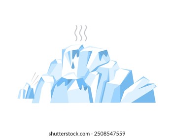 Um gráfico vetorial de uma geleira emitindo ondas de calor sobre um fundo branco, simbolizando o impacto do aquecimento global, das mudanças climáticas e das preocupações ambientais. Adequado para campanhas de sensibilização.