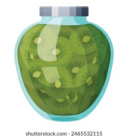 Vector gráfico de un frasco de vidrio lleno de rodajas de kiwi verde vibrante sobre un fondo blanco