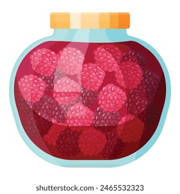 Vector graphic of a glass jar filled with vibrant raspberry preserves