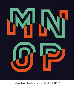 Vector graphic Glitch font / 4 letters / Green and orange