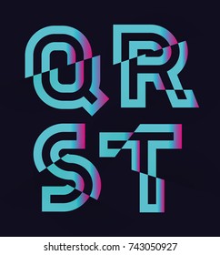 Vector graphic Glitch font / 4 letters / Vibrant blue