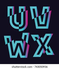Vector graphic Glitch font / 4 letters / Vibrant blue