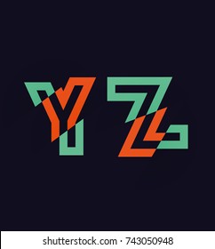 Vector graphic Glitch font / 4 letters / Green and orange