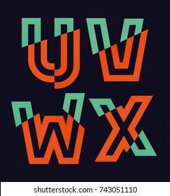 Vector graphic Glitch font / 4 letters / Green and orange