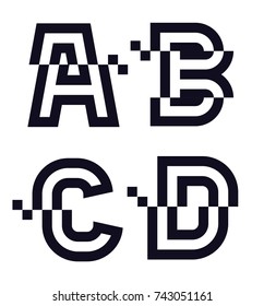 Vector graphic Glitch font / 4 letters / Black