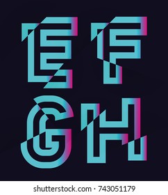 Vector graphic Glitch font / 4 letters / Vibrant blue