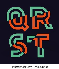 Vector graphic Glitch font / 4 letters / Green and orange