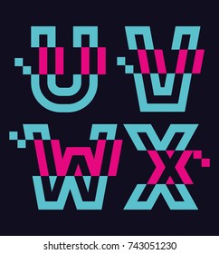 Vector graphic Glitch font / 4 letters / Vibrant blue and pink