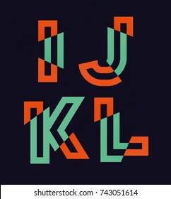 Vector graphic Glitch font / 4 letters / Green and orange