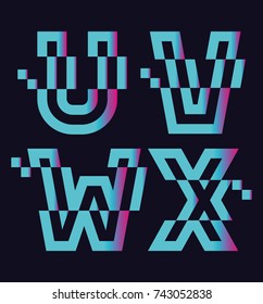 Vector graphic Glitch font / 4 characters / Vibrant blue