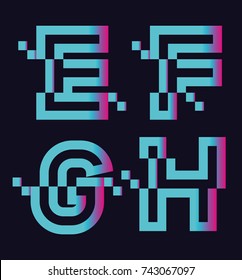 Vector graphic Glitch font / 4 letters / Vibrant blue