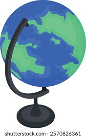 A vector graphic of a globe, featuring bright colors and a friendly design. Ideal for children's books, websites, and educational resources.