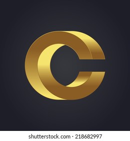 Vector graphic gold alphabet / impossible letter symbol / Letter C