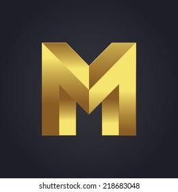 Vector graphic gold alphabet / impossible letter symbol / Letter M