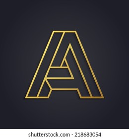 Vector graphic gold alphabet / impossible letter symbol / Letter A