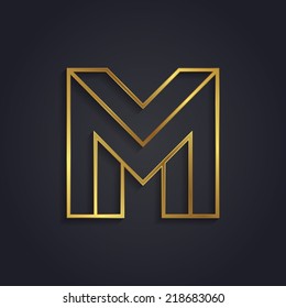 Vector graphic gold alphabet / impossible letter symbol / Letter M