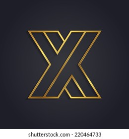 Vector graphic gold alphabet / impossible letter symbol / Letter X