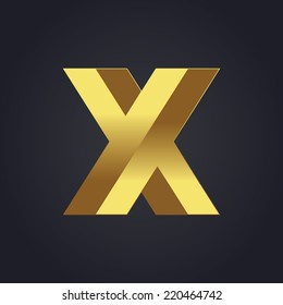 Vector graphic gold alphabet / impossible letter symbol / Letter X
