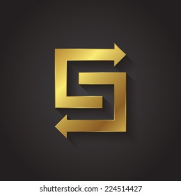Vector graphic gold arrow alphabet letter symbol / Letter S