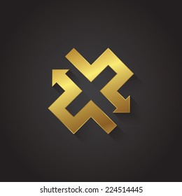 Vector graphic gold arrow alphabet letter symbol / Letter X