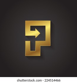 Vector graphic gold arrow alphabet letter symbol / Letter P