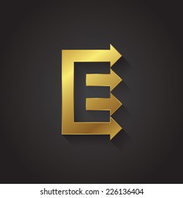 Vector graphic gold arrow alphabet letter symbol / Letter E