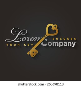 Vector graphic gold and silver key shaped symbol with sample text