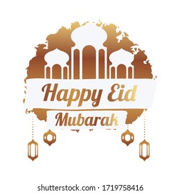 vector graphic of gold sticker happy Eid Mubarak good for greetings of Eid Mubarak. flat design. Muslim illustration.flat illustration.