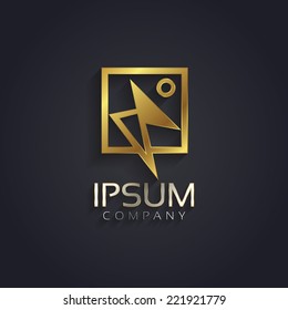 Vector graphic golden abstract schematic dancer human symbol with sample text