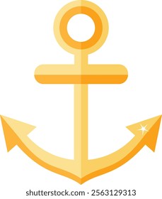 Vector graphic of a golden anchor, a classic nautical symbol. Ideal for maritime themes, seafaring designs, and coastal projects.