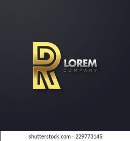 Vector graphic golden creative line alphabet symbol / Letter R