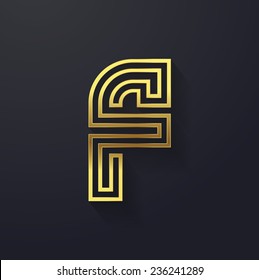 Vector graphic golden creative line alphabet symbol / Letter F