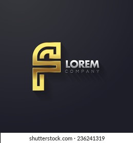 Vector graphic golden creative line alphabet symbol / Letter F