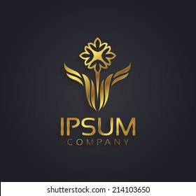 Vector graphic golden flower symbol with sample text for your company