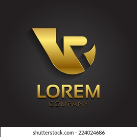 Vector graphic golden R letter symbol for your company with sample text