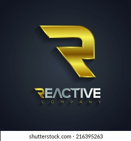 Vector graphic golden and silver R letter symbol for your company with Reactive sample type