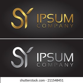 Vector graphic golden and silver SY letter combination symbol with sample text