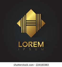 Vector graphic golden square alphabet symbol with striped letter / Letter H