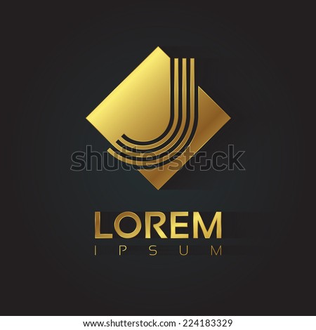 Vector graphic golden square alphabet symbol with striped letter / Letter J