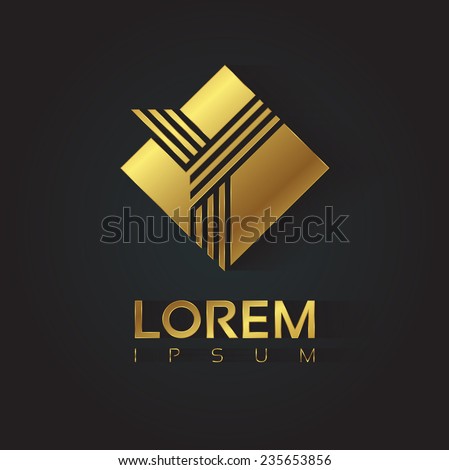 Vector graphic golden square alphabet symbol with striped letter / Letter Y