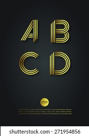 Vector graphic golden striped alphabet symbol set with sample text