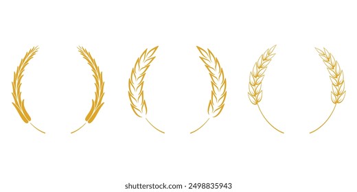 Vector graphic of golden wheat wreaths with different designs. Perfect for certificates, award designs, and agricultural projects.