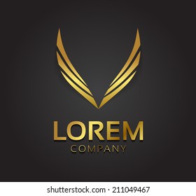 Vector graphic golden wings symbol with sample text for your company