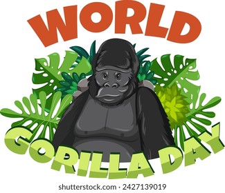 Gráfico vectorial de un gorila con follaje tropical.